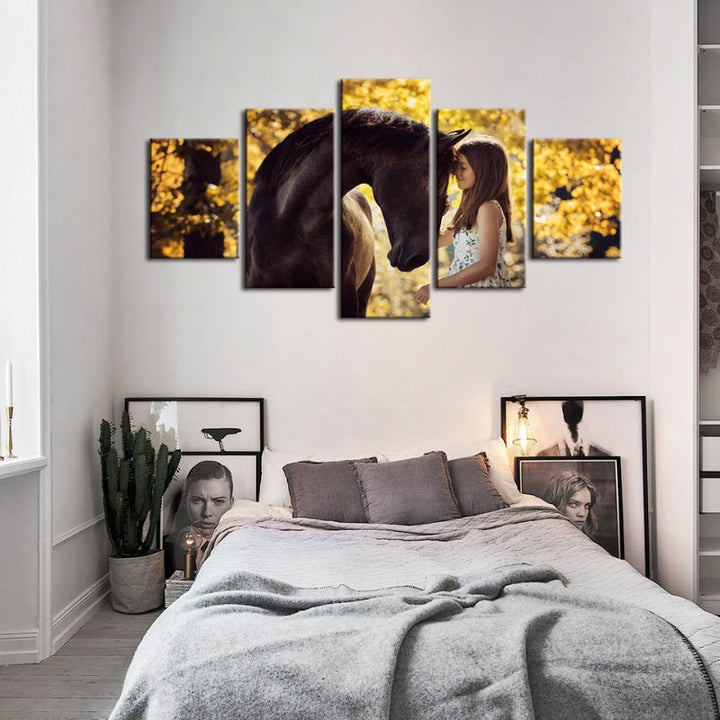 5 Piece Friendship Between Girl & Horse - Canvas Wall Art Painting | Bowlift