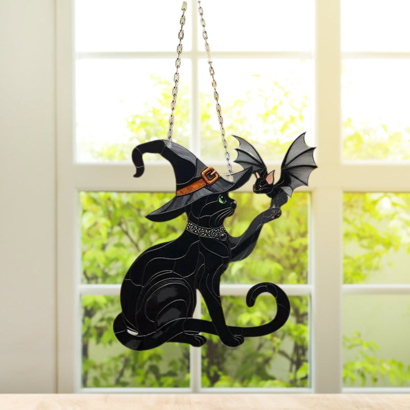 BowLift | Black Cat Touching Bat Window Hanging