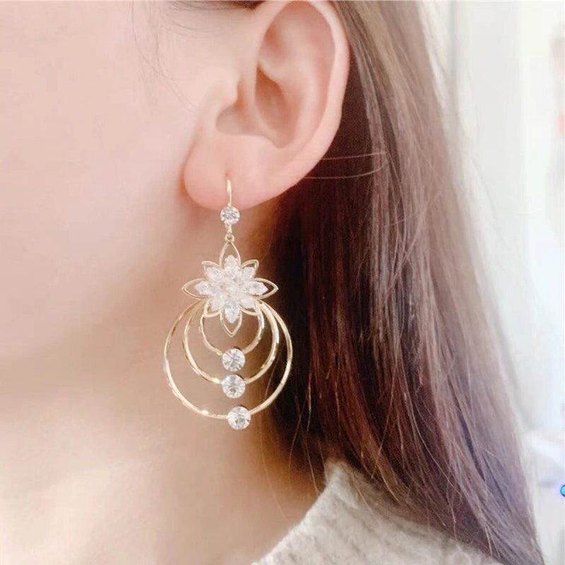 Crystal Lotus Three Ring Earrings Bowlift