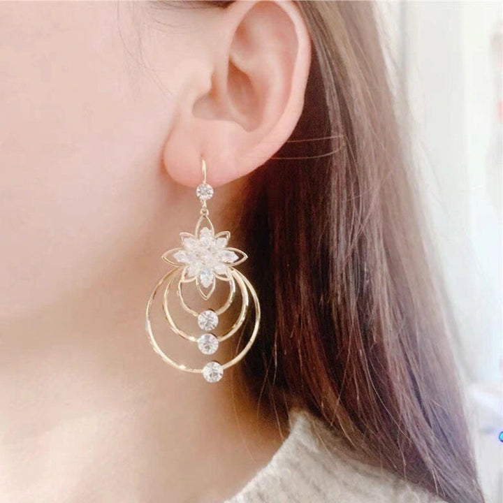 Crystal Lotus Three Ring Earrings Bowlift