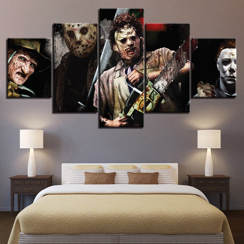 5 Piece Iconic Monster And Killers - Canvas Wall Art Painting | Bowlift