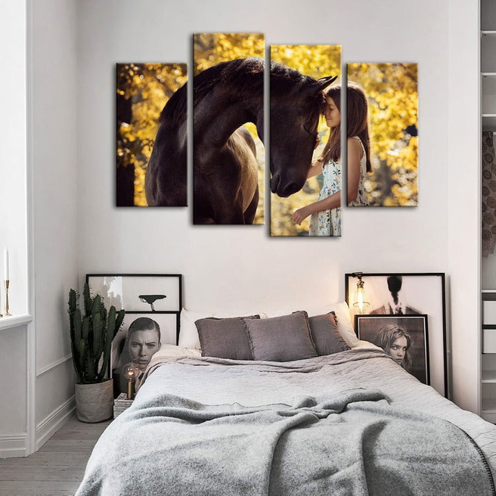 4 Piece Friendship Between a Girl and Horse - Canvas Wall Art Painting | Bowlift