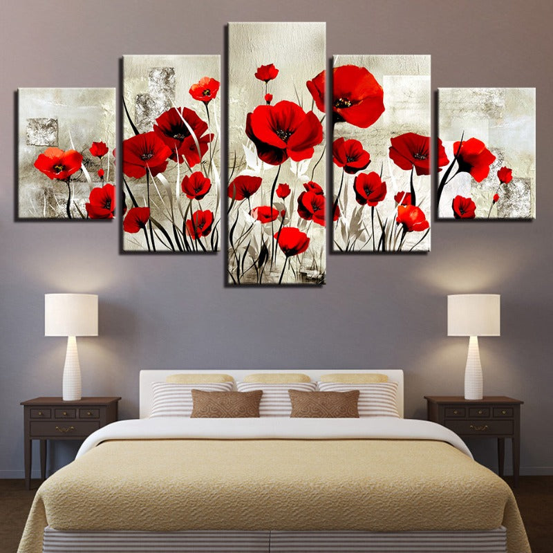5 Piece Red Tulip Flower - Canvas Wall Art Painting | Bowlift