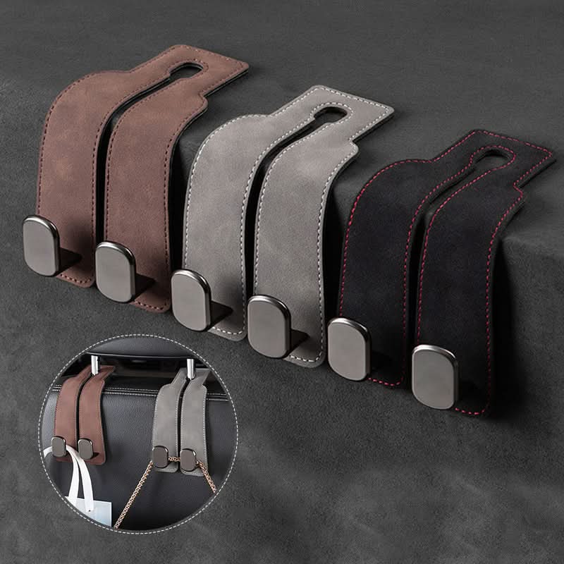 BowLift | Car Seat Back Double Hook with Phone Holder – PU Leather Organizer