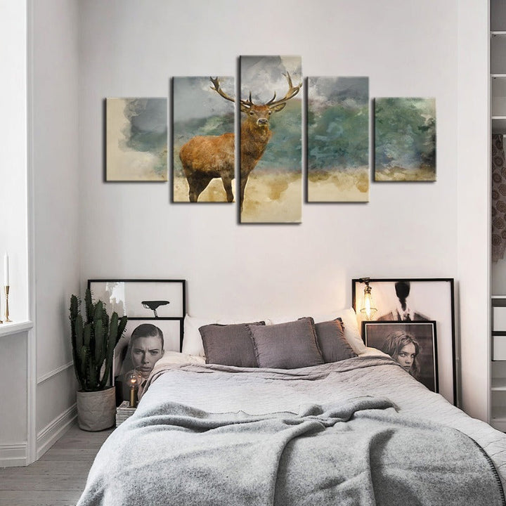 5 Piece Watercolor Plains Deer - Canvas Wall Art Painting | Bowlift