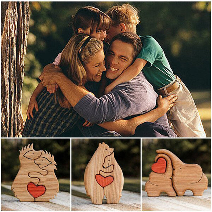 Hand-Carved Wooden Cuddling Animals Decoration | Bowlift