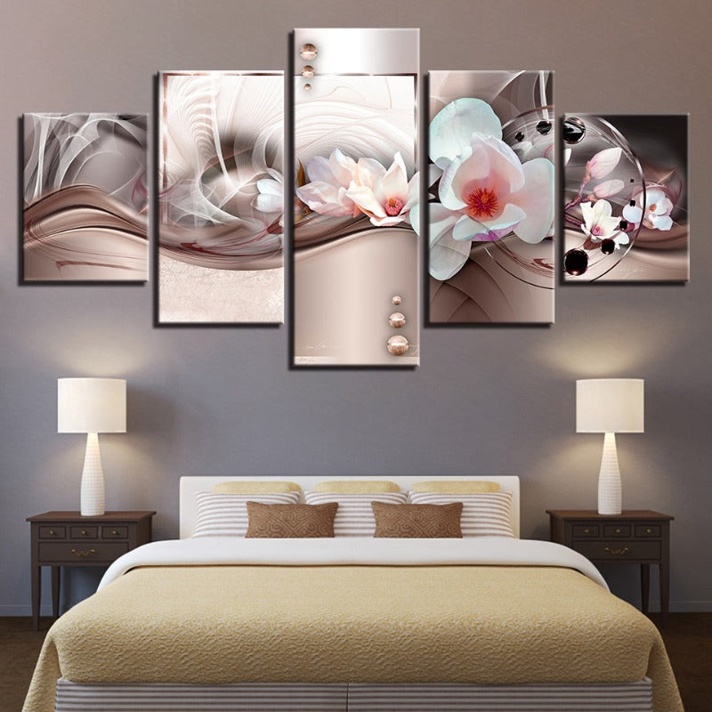 5 Piece Rose Gold Background White Flower - Canvas Wall Art Painting | Bowlift