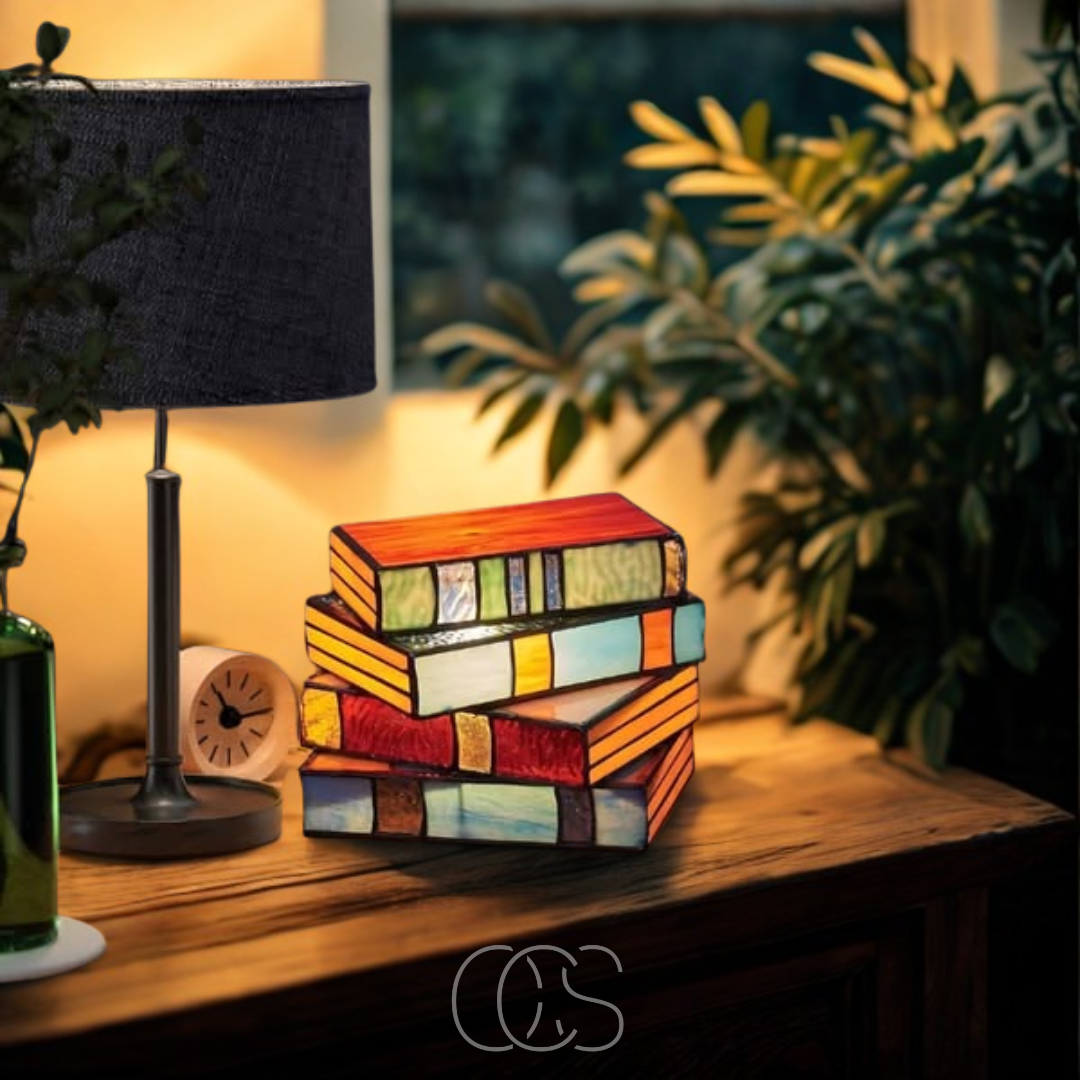 BowLift | Wireless Mosaic Book Lamp – Tiffany Style Decorative Table Light for Reading & Ambience