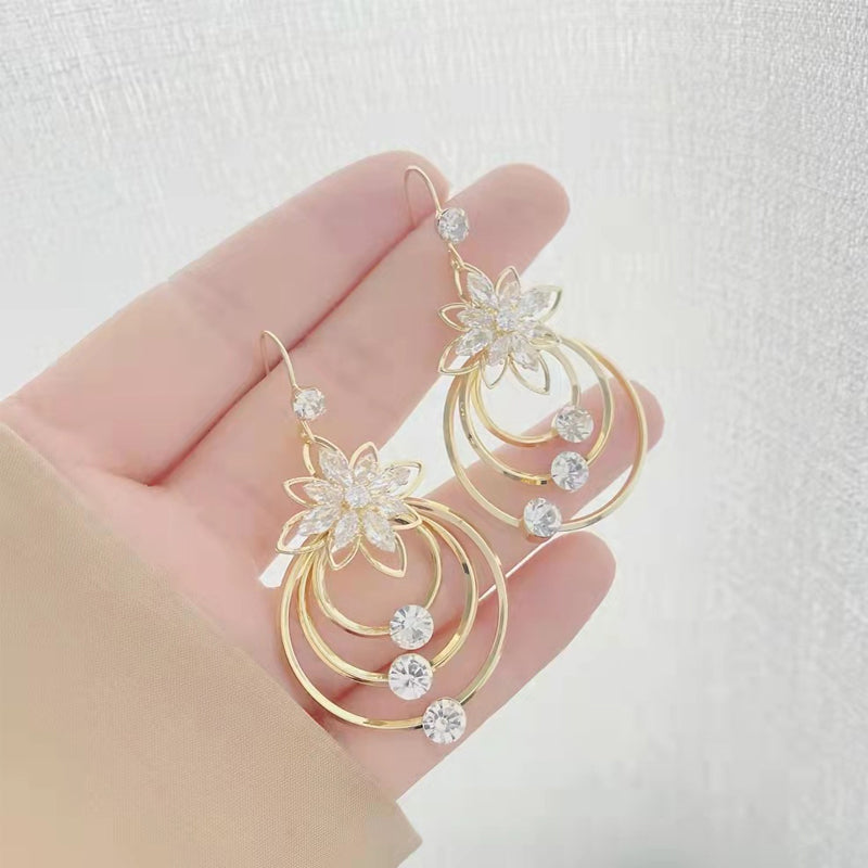 Crystal Lotus Three Ring Earrings Bowlift