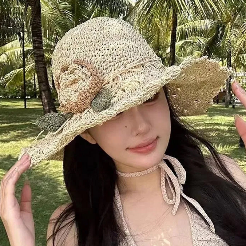 BowLift | Elegant Crochet Straw Hat with Ruffle Detail