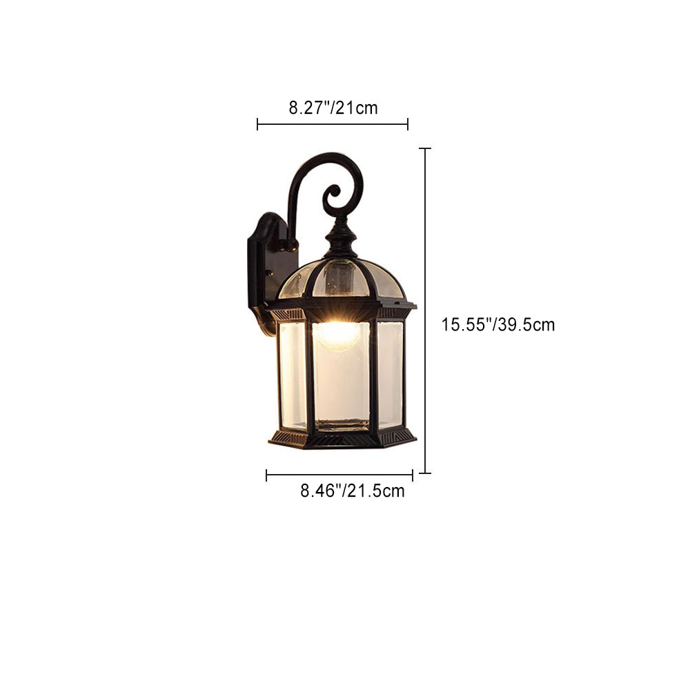 Traditional Vintage Hexagonal Castle Aluminum Glass 1-Light Outdoor Wall Sconce Lamp For Garden | Bowlift