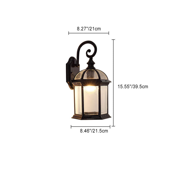 Traditional Vintage Hexagonal Castle Aluminum Glass 1-Light Outdoor Wall Sconce Lamp For Garden | Bowlift