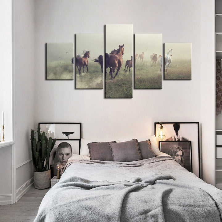 5 Piece Running Black Horse - Canvas Wall Art Painting | Bowlift
