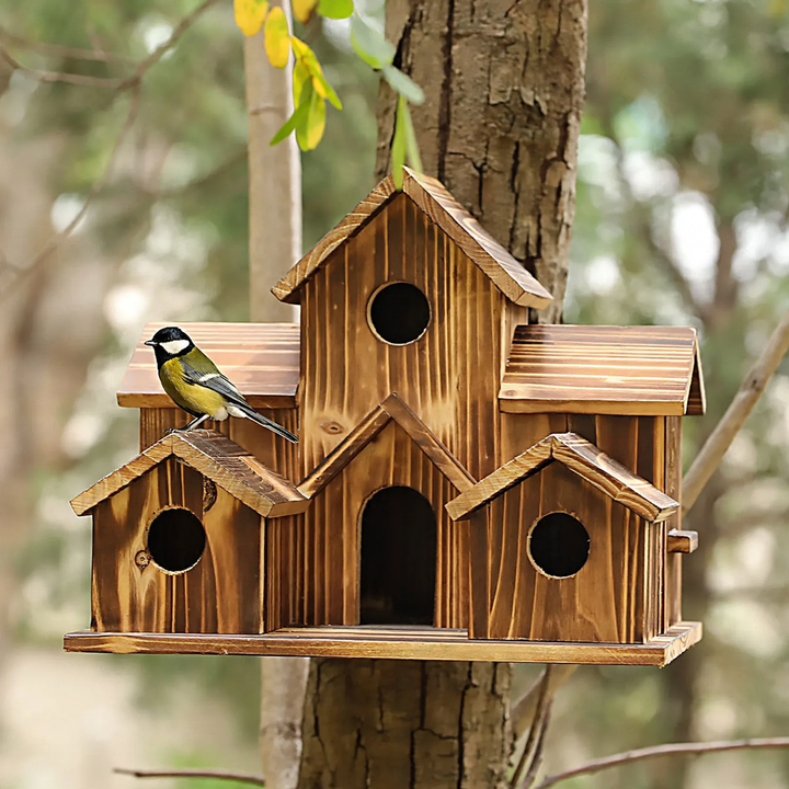 Rustic birdhouse made of pine wood