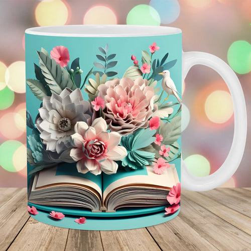 3D Artistic Beautiful Floral Books Coffee Mug - Book Lover Gift | Bowlift