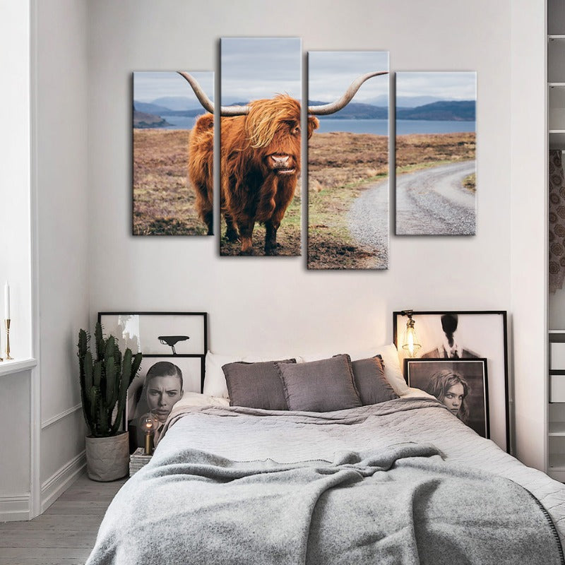 4 Piece Beautiful Brown Cow - Canvas Wall Art Painting | Bowlift