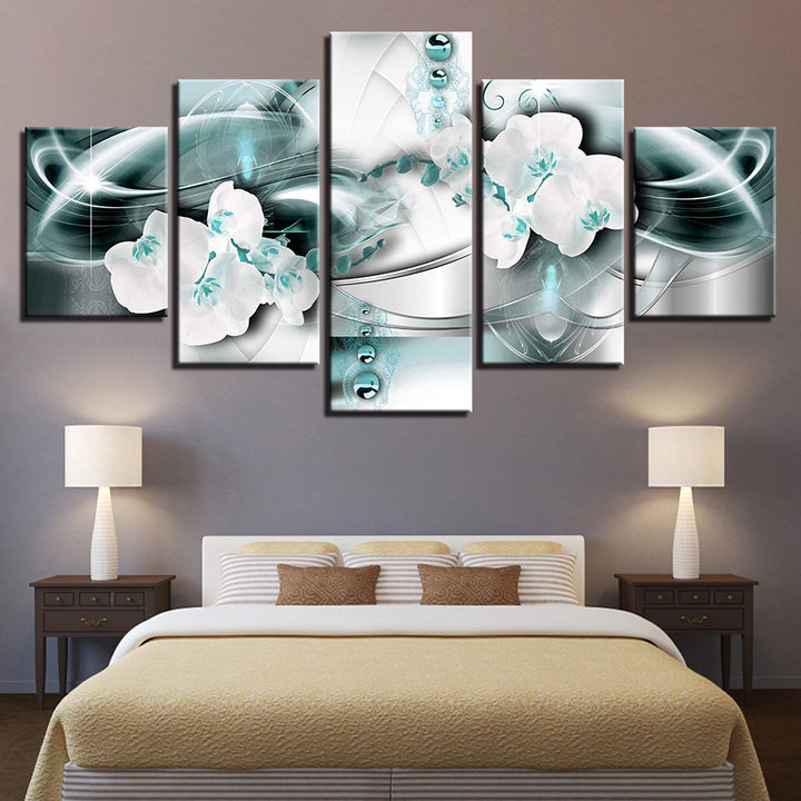 Viridian Green And White Orchids 5 Piece - Canvas Wall Art Painting | Bowlift