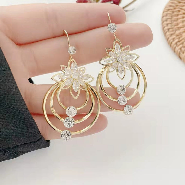 Crystal Lotus Three Ring Earrings Bowlift
