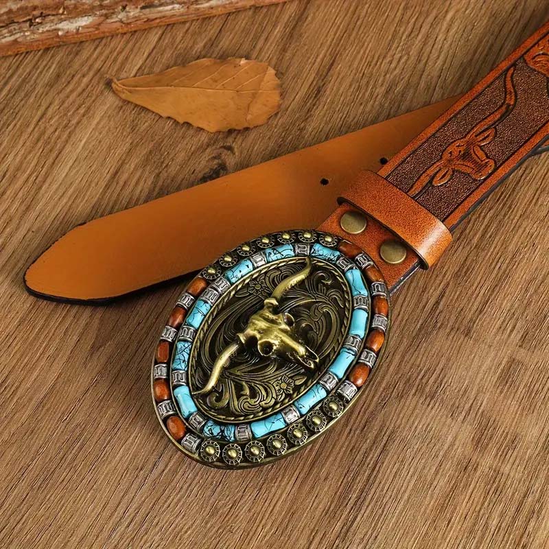 BowLift | Retro Punk Embossed Western Denim Belt