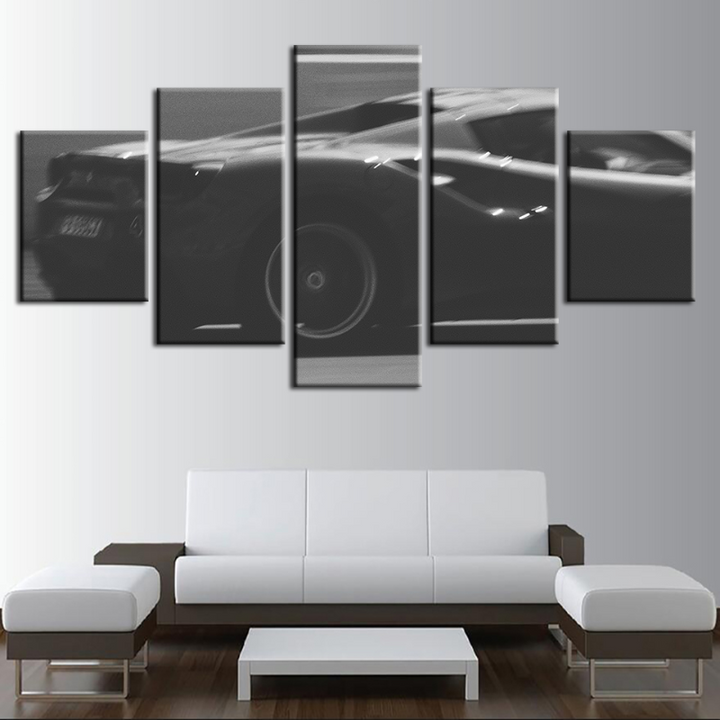 5 Piece Close Up Classic Black Car - Canvas Wall Art Painting | Bowlift