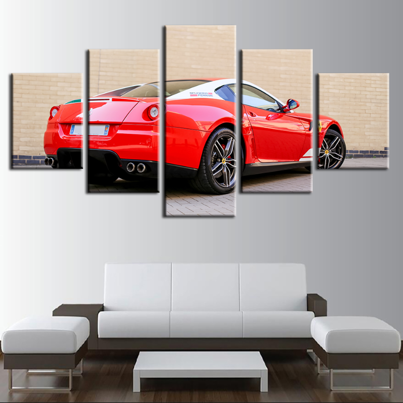 5 Pieces - Red Back View Classic Car - Canvas Wall Art Painting | Bowlift