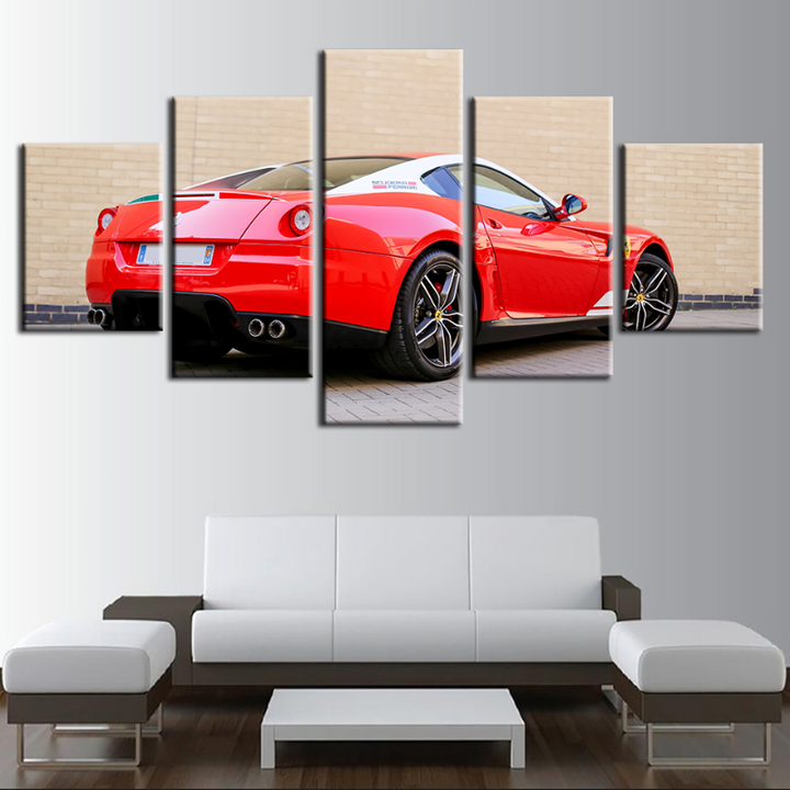 5 Pieces - Red Back View Classic Car - Canvas Wall Art Painting | Bowlift