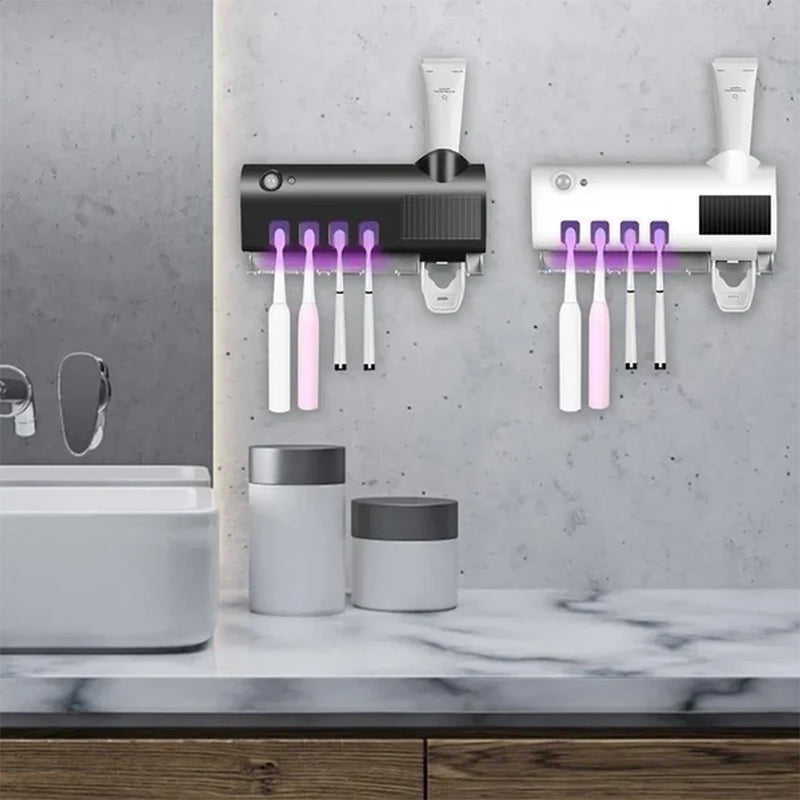 BowLift | Smart UV Light Sterilizer Toothbrush Holder, Wall Mounted Toothpaste Dispenser