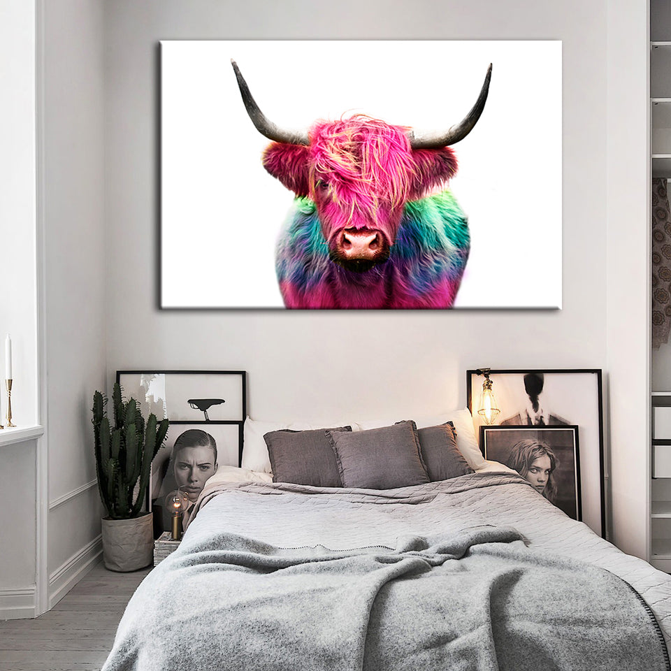 Colorful Pink Cow - Canvas Wall Art Painting | Bowlift