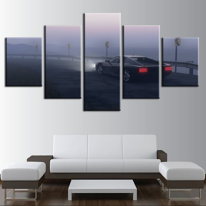 5 Pieces - Fog - Classic Black Car - Canvas Wall Art Painting | Bowlift