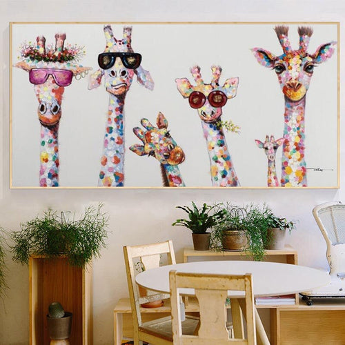 Cartoon Giraffes - Canvas Wall Art Painting | Bowlift