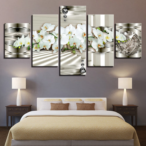 Modern White Orchids 5 Piece - Canvas Wall Art Painting | Bowlift