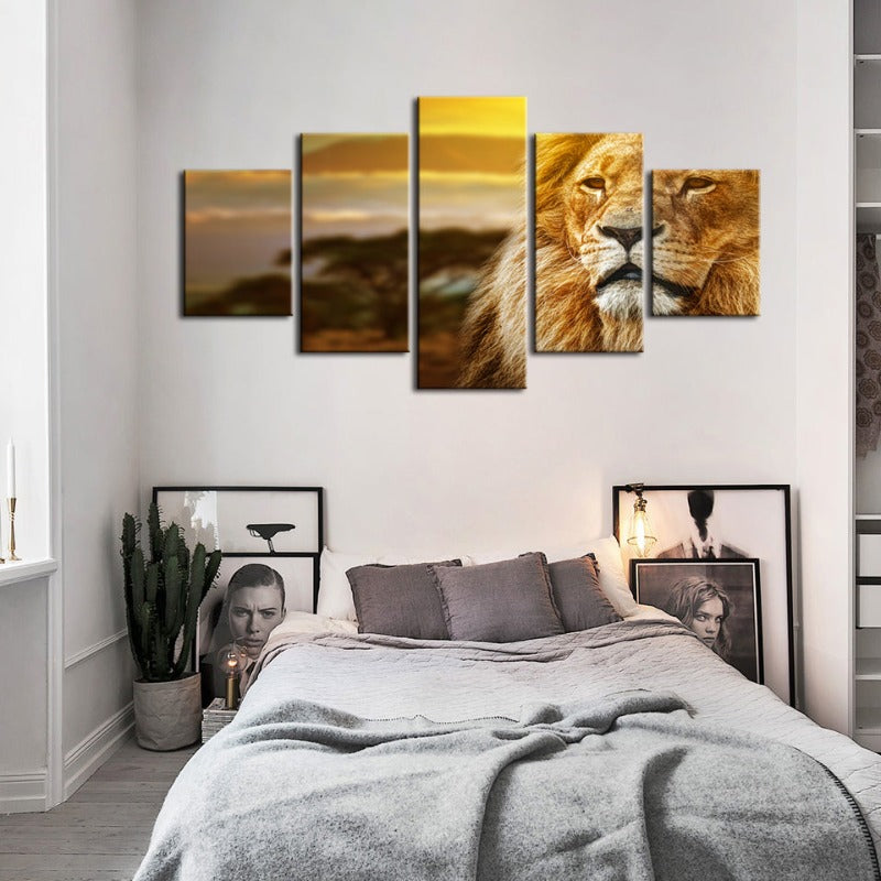 5 Piece Unamused Lion - Canvas Wall Art Painting | Bowlift