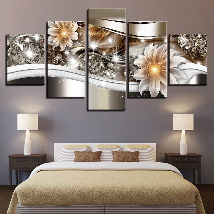 Glowing Sparkling Flowers 5 Piece - Canvas Wall Art Painting | Bowlift