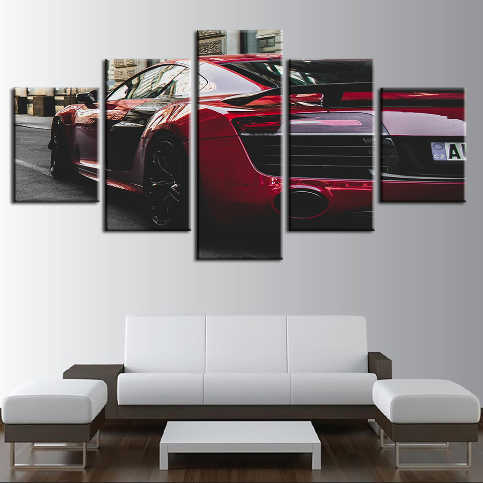 5 Piece Red Classic Car - Canvas Wall Art Painting | Bowlift