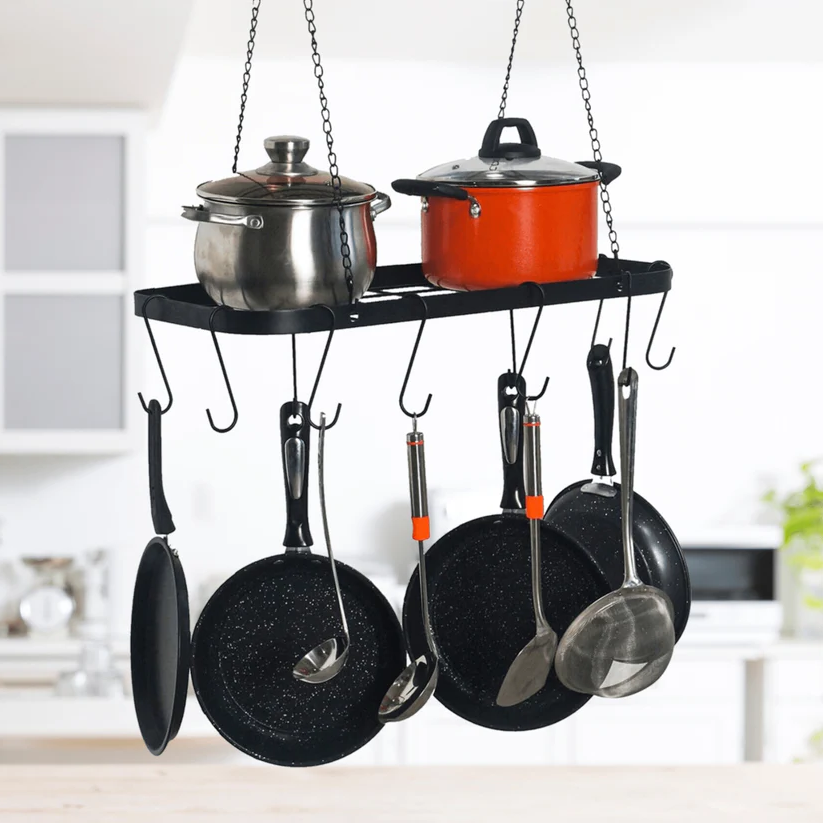 BowLift | Large Capacity Rustic Pots And Pans Hanging Holder Kitchen Organizer Rack