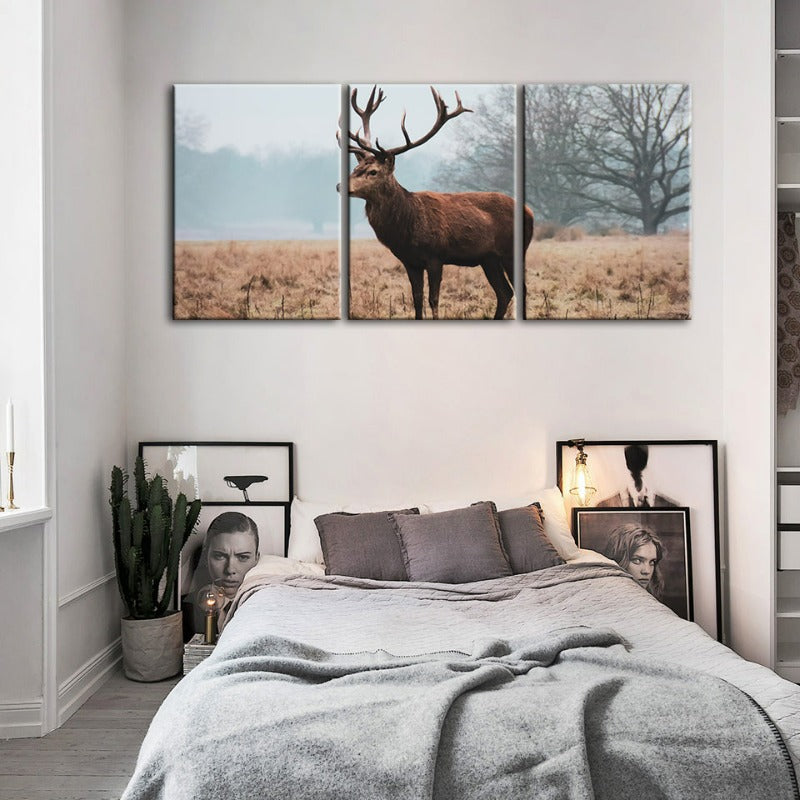 Regal Deer In The Plains-Canvas Wall Art Painting 3 Pieces | Bowlift