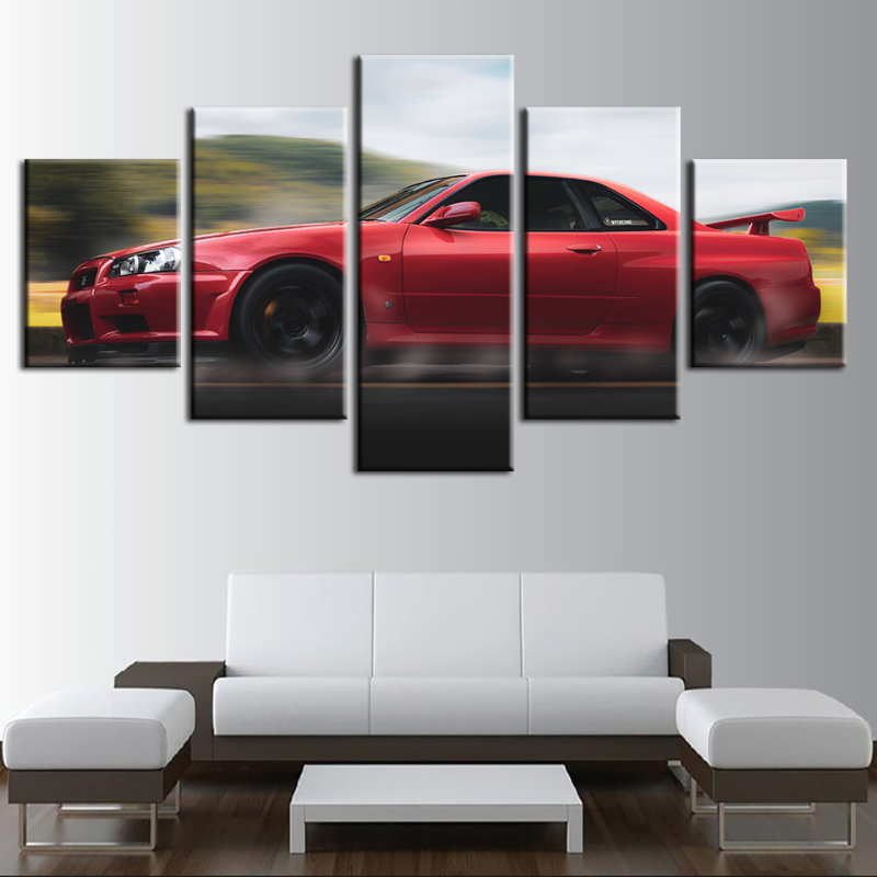 5 Piece Red Classic Metallic Car - Canvas Wall Art Painting | Bowlift