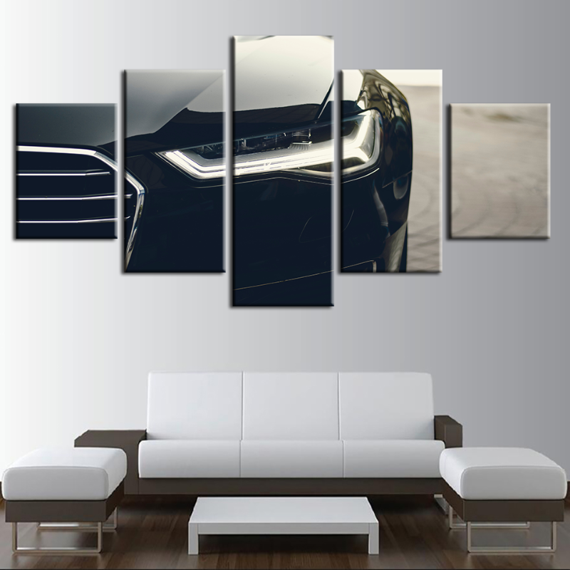 5 Piece Headlight Close Up Black Car - Canvas Wall Art Painting | Bowlift