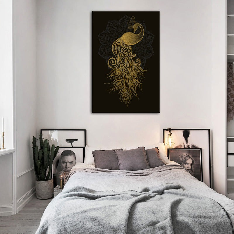 Abstract Golden Mandala Peacock - Canvas Wall Art Painting | Bowlift