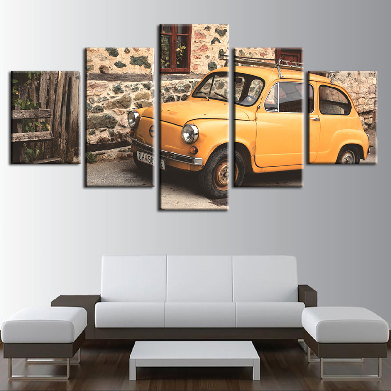5 Pieces - Yellow Classic Vintage Car - Canvas Wall Art Painting | Bowlift