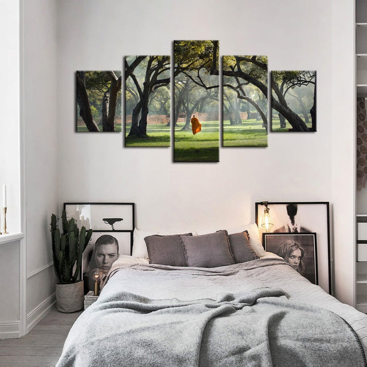 5 Piece Peaceful Monk Walking - Canvas Wall Art Painting | Bowlift