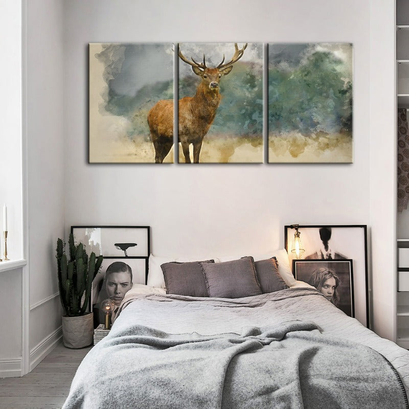 Watercolor Plains Deer-Canvas Wall Art Painting 3 Pieces | Bowlift