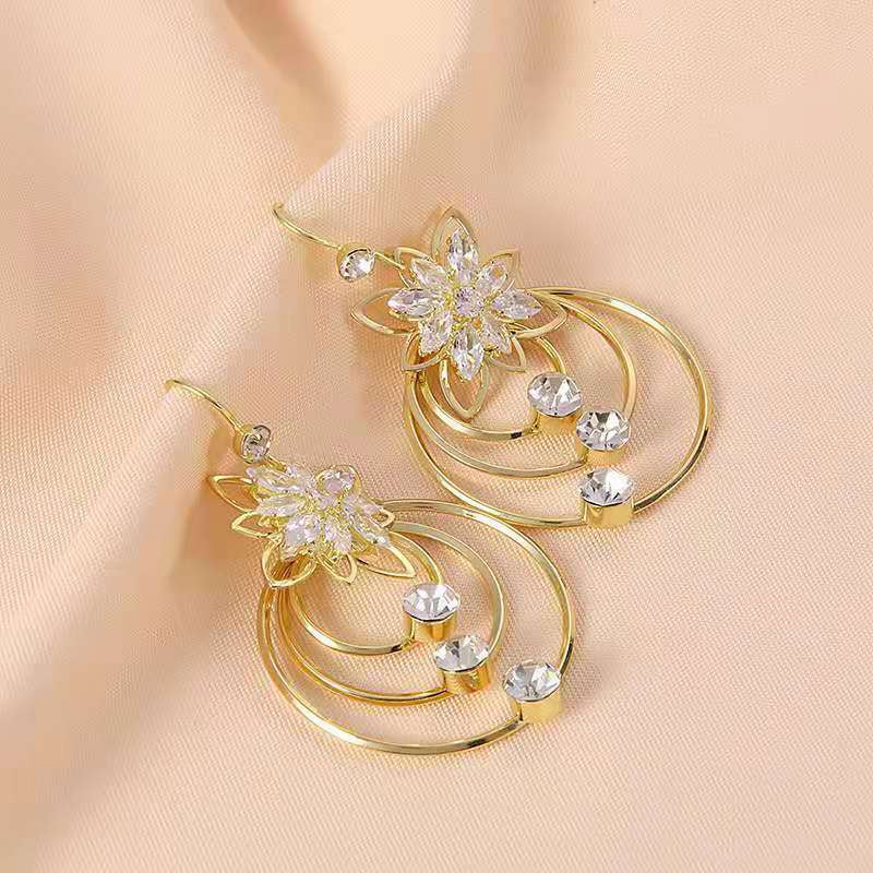 Crystal Lotus Three Ring Earrings Bowlift