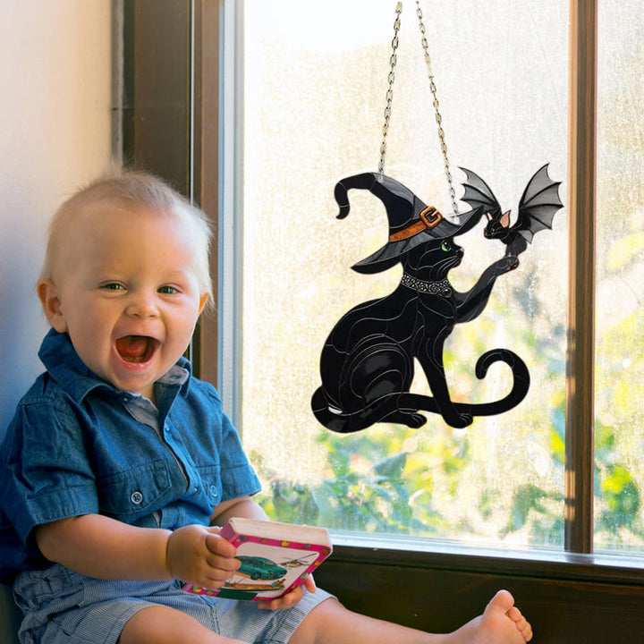BowLift | Black Cat Touching Bat Window Hanging
