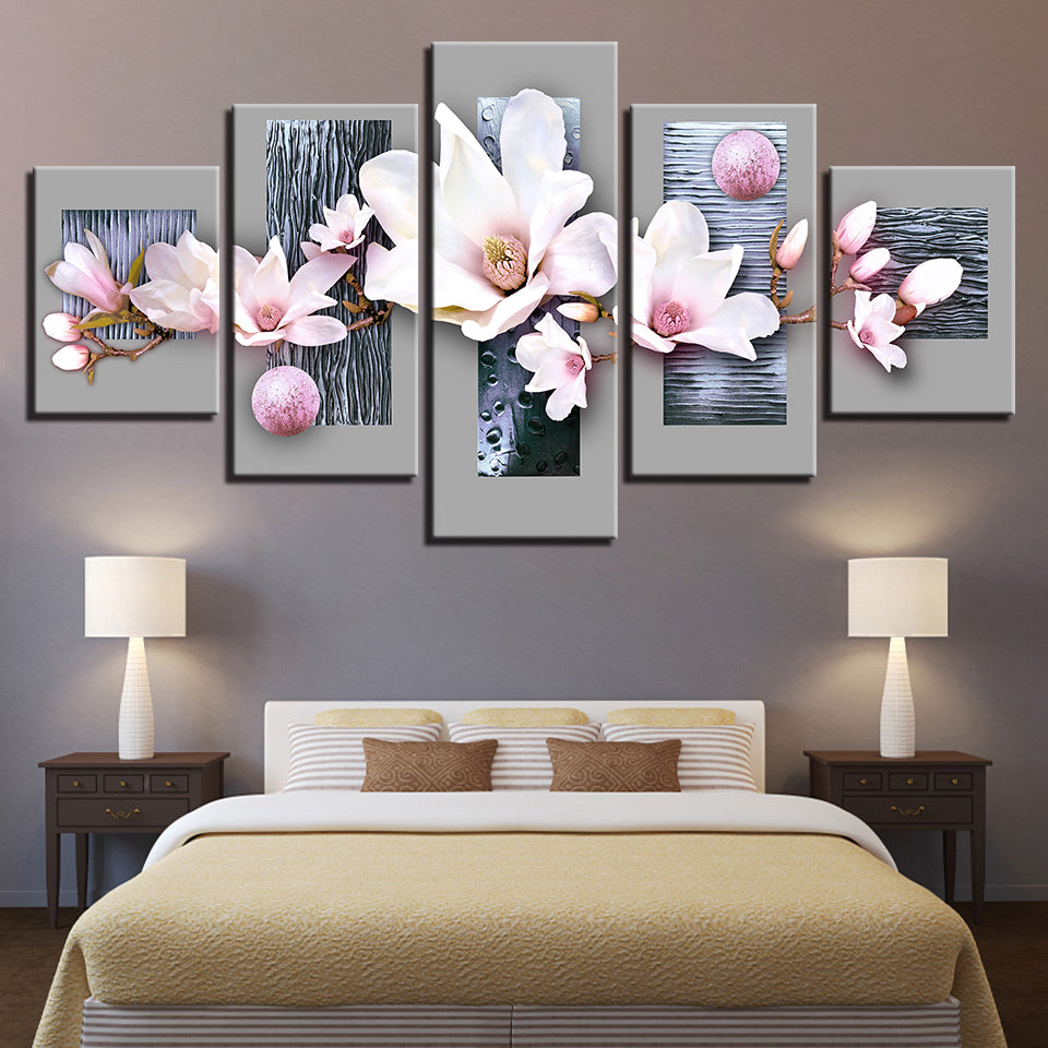 Graceful Baby Pink Magnolias 5 Piece - Canvas Wall Art Painting | Bowlift