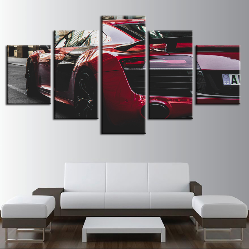 5 Pieces - Red Classic Car - Canvas Wall Art Painting | Bowlift