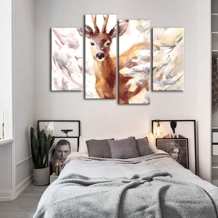 4 Piece Young Elegant Deer - Canvas Wall Art Painting | Bowlift