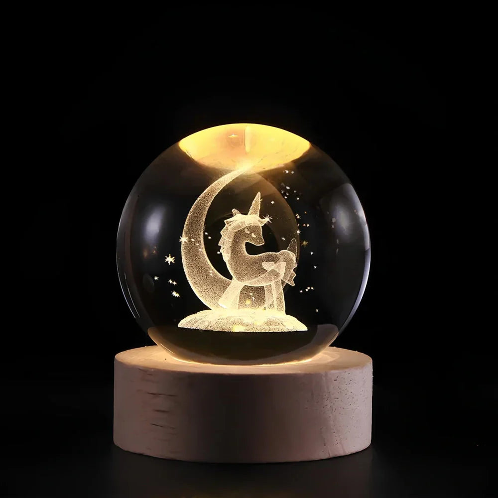 BowLift | Night Light Wooden Base Crystal Ball Lamp