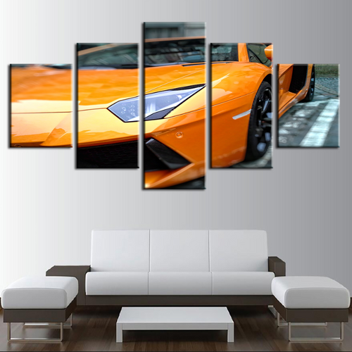 5 Piece Close Up Yellow Classic Car - Canvas Wall Art Painting | Bowlift