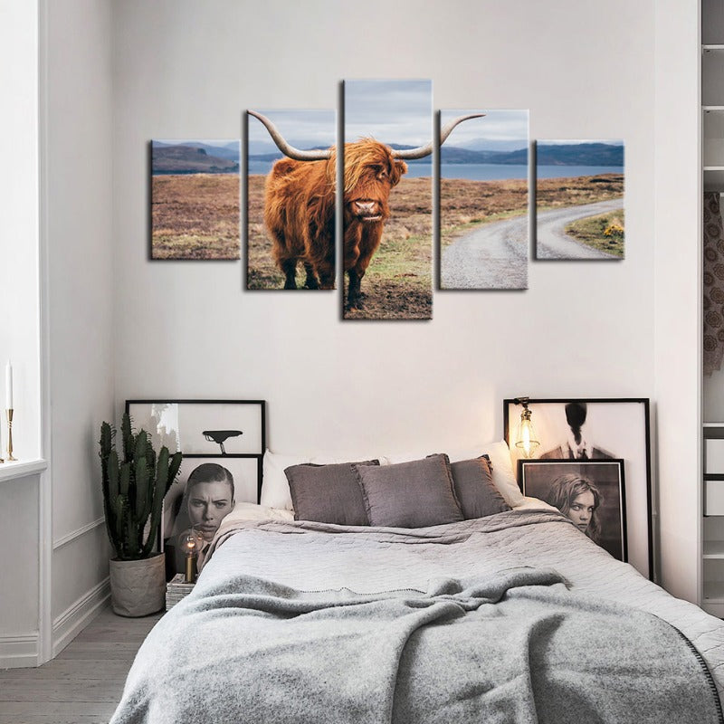5 Piece Beautiful Brown Cow - Canvas Wall Art Painting | Bowlift